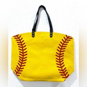 Oversized Large Softball Canvas Tote Bag Yellow Red NWOT Lined Magnetic Snap